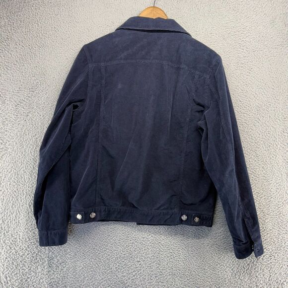 Zara Jacket Men's Large Blue Navy Corduroy Bomber Trucker Boxy Crop Pockets - Picture 8 of 10